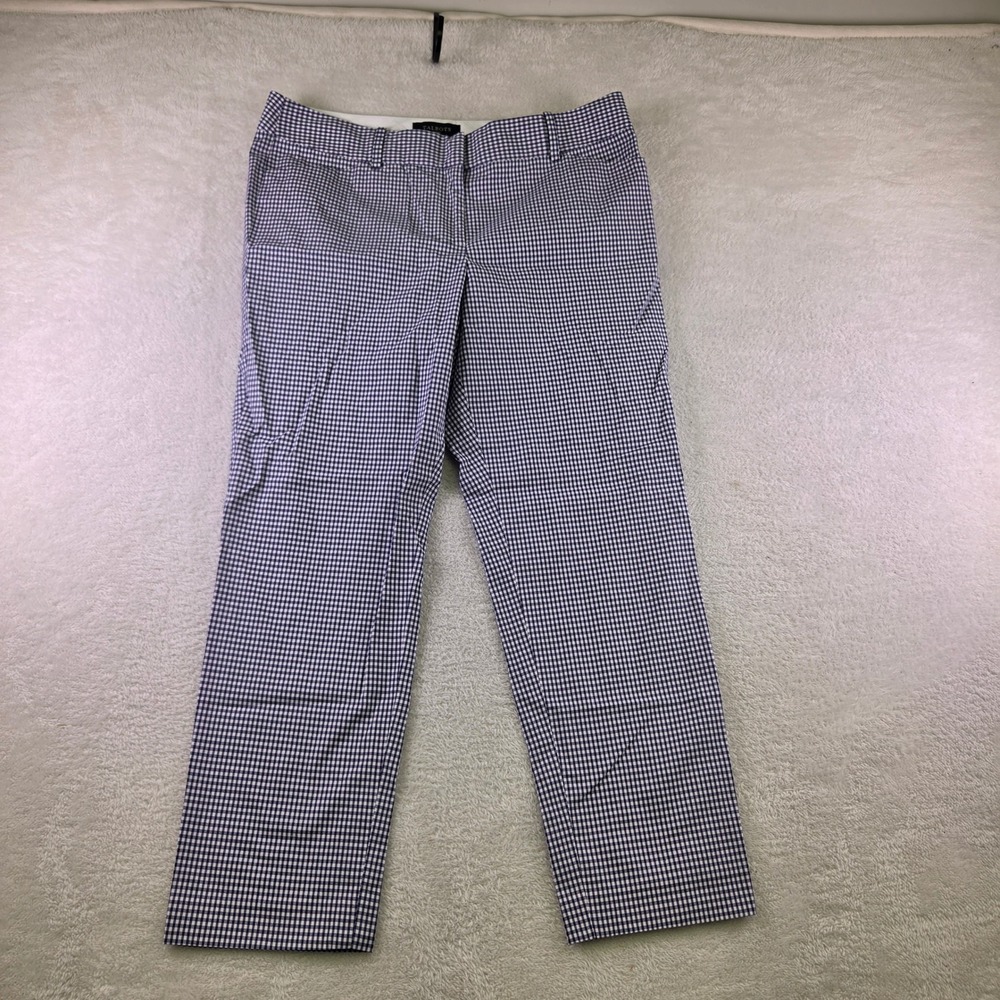 Talbots Heritage Fit Gingham Pants Navy White Check Straight Leg Size 12